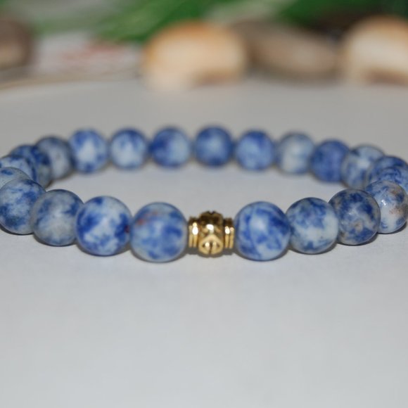 Blue Stone Bracelet,Sodalite Bracelet,8mm Beads,Elastic Bracelet,Gemstone - Picture 2 of 3